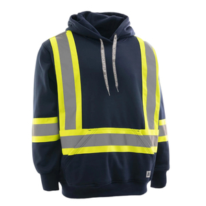 Men's <b>Hi</b> <b>Vis</b> Yellow <b>Hoodie</b> Reflective Striped Pullover Sweatshirt with Pocket Drawstring - Product Image 5