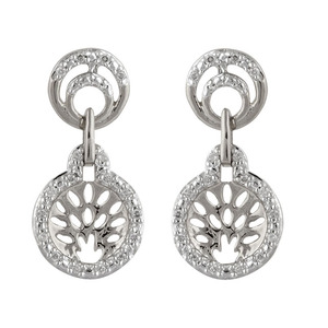 OEM ODM Tree of Life 14K White Gold Plated <b>Dangle</b> <b>Earrings</b> | Trendy Round <b>Diamond</b> Jewelry for Women Wholesale - Product Image 3