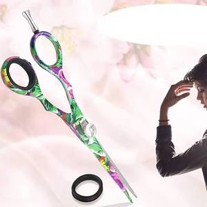 Professional Hair <b>Scissors</b> Stainless Steel Blade Colorful <b>Floral</b> Handle Long Handle Right Handed Hairdressing Shears - Product Image 5