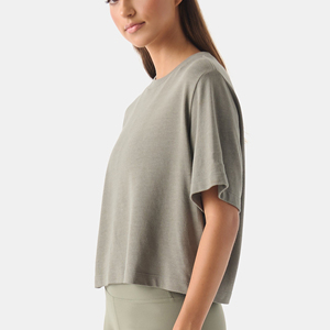 Camisetas Cortas de Punto Personalizadas para Mujer, Camisetas de Algodón Lisas, Holgadas, Sexys para Mujer - Product Image 4