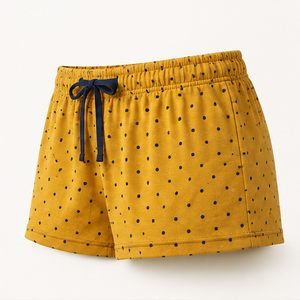 Custom Mustard Yellow Polka Dot Womens Relaxed Fit Drawstring <b>Lounge</b> <b>Shorts</b> Combed Cotton Jersey WPSHORT-0013 - Product Image 5