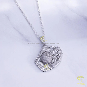 Fully Flooded Baseball Pendant In Sterling <b>Silver</b> With Hand Set VVS Moissanite Diamond Jewelry - Product Image 1