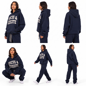 Conjunto Deportivo de Felpa para Mujer, con Capucha Bordada, Hombros Caídos, Pantalones Deportivos Gruesos de 500 GSM, Estilo Francés - Product Image 5