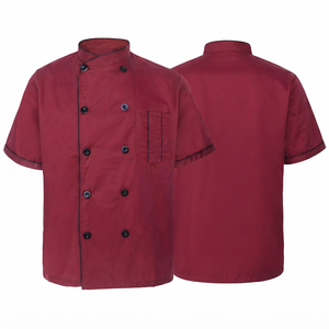 เสื้อเชฟผู้ชาย พรีเมียม ผ้าคอตตอนทวิล 245 GSM ระบายอากาศได้ดี ทนทาน สีแดงเลือดหมู แขนสั้น ปักลายตามสั่ง พิมพ์ลาย ป้ายทอ ชุดยูนิฟอร์ม - Product Image 1