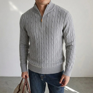 Suéter de punto trenzado para hombre con media cremallera, cuello alto informal, jersey de punto, cárdigan cálido de invierno, chaqueta, abrigo para hombre - Product Image 1