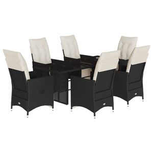 Set da Pranzo da Giardino in Rattan Bianco Crema e Nero, 6 Posti, Arredamento da Esterno Resistente alle Intemperie, Stile Contemporaneo - Product Image 2