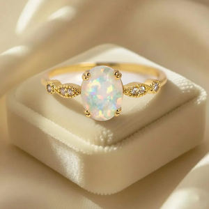 Bagues de fiançailles classiques et délicates en opale, argent sterling 925, coupe ovale, plaqué or 18 carats, bijoux romantiques pour femmes pour mariage et fêtes - Product Image 6