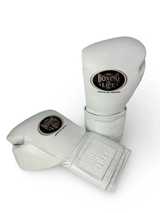 ถุงมือชกมวยหนังวัวแท้สีขาวแบบสั่งทำพิเศษ No Boxing No Life สำหรับฝึกซ้อม MMA แบบรัดตีนตุ๊กแก ปิดนิ้วเต็มรูปแบบ ซับเหงื่อได้ดี - Product Image 3