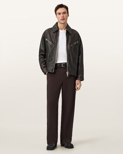 Blouson moto en cuir d'agneau véritable pour homme, fermeture éclair, col montant, coupe classique, style hiver, écologique, respirant, devant zippé - Product Image 2
