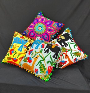 Embroidered <b>Cushion</b> <b>Cover</b>: Faux Dupioni Floral Pillow <b>Cover</b> - Product Image 1