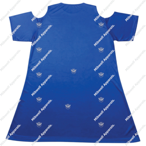Vestido largo azul de manga corta para mujer desiZeta Phi Beta, cuello redondo, ajuste holgado, estampado por sublimación, hombros descubiertos - Product Image 2