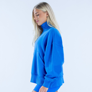 Sudadera con capucha de cuello alto y cremallera de un cuarto para mujer, azul eléctrico, de manga larga, forro polar cepillado, informal, cómoda, a la moda, para invierno - Product Image 6