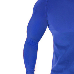 T-shirt de compression à manches longues pour homme, bleu uni, séchage rapide, coupe ample, écologique, respirant, col rond, en polyester tricoté - Product Image 5