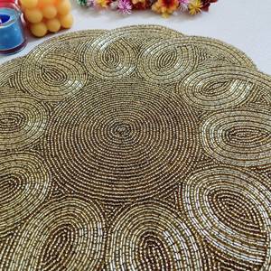 Set de table rond en coton polyester fait main, forme fleur, 300 mm, design bohème, écologique, lavable, avec perles - Product Image 6