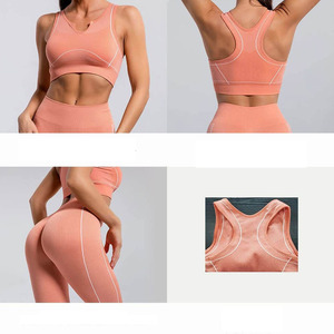 ชุดโยคะไร้ตะเข็บสำหรับผู้หญิง สีพื้น บราออกกำลังกายแบบ Racerback กางเกงเลกกิ้งเอวสูงขายาว ชุดออกกำลังกาย - Product Image 6