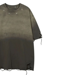 Camisetas con hombros caídos y efecto desgastado para hombre, 100% algodón, material ligero, impresión de logotipo personalizada, servicio OEM, camisetas desgastadas - Product Image 3
