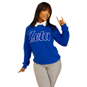 Zeta Phi Beta Chenille Hiver/Automne Imprimé sur le devant Femme Bleu Zeta Script Lettres grecques Sororité Décontracté 100% Coton - Product Image 1