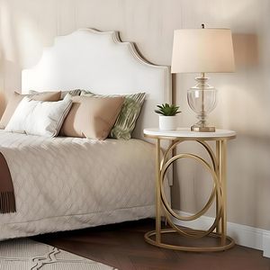 <b>Round</b> End <b>Table</b> Modern Sofa <b>Side</b> <b>Table</b> with <b>Gold</b> O-Shaped Base Marble Top <b>Side</b> <b>Table</b> Cocktail <b>Table</b> Accent <b>Table</b> For Living Room - Product Image 4
