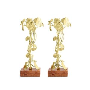 Juego de Portavelas de Lujo con Base de Mármol y Diseño Botánico Dorado, Soporte Decorativo de Metal para Velas - Product Image 4