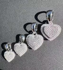 Unisex Solid 925 Sterling <b>Silver</b> Moissanite 3D Heart Hiphop Pendant <b>Charms</b> Classic <b>Silver</b> Plated Sizes 8mm 10mm 12mm 15mm - Product Image 3