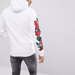 Men's White Floral Print Hooded Zip-Up <b>Sweatshirt</b> Oversized Regular Sleeve Casual Streetwear 100% Cotton French Terry Winter - Product Image 2