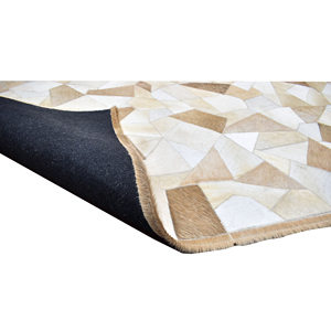 Tapis géométrique moderne en laine patchwork, beige neutre, brun, abstrait - Product Image 1