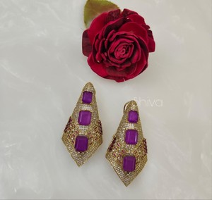 Pendientes de Zafiro Chapados en Oro Vintage con Diseño Geométrico Brillante de Corte Esmeralda, de Latón, Modernos, para Mujer, para Bodas y Fiestas - Product Image 2