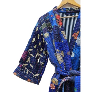 Indian Handmade Vintage Khambhadiya Patchwork <b>Women's</b> Kimono <b>Robe</b>-Thermal Summer Sleepwear Loungewear Boho Chic 100% Silk - Product Image 2