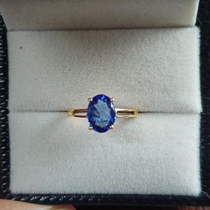 แหวนหมั้นแทนซาไนต์ธรรมชาติทรงโซลิแทร์ เงินแท้ 925 ชุบทอง 14K แหวนแทนซาไนต์สีน้ำเงินสำหรับผู้หญิง - Product Image 6