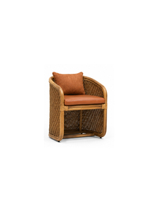 Fauteuil en rotin moderne avec dossier en osier tressé, siège et coussin en similicuir, mobilier pour restaurant et café - Product Image 1