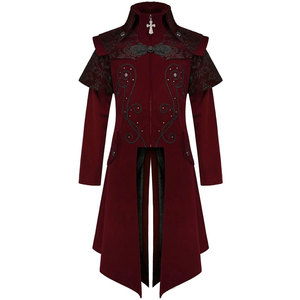 Fashion Mens Long <b>Gothic</b> Coat <b>Jacket</b> Red Velvet Steampunk Victorian Style Custom Factory OEM ODM - Product Image 1