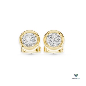 2.50 TCW Yellow <b>Gold</b> Round Lab Grown Diamond Bezel Jewelry Set in 18K <b>Solid</b> <b>Gold</b> - <b>Pendant</b> and Earrings - Product Image 1