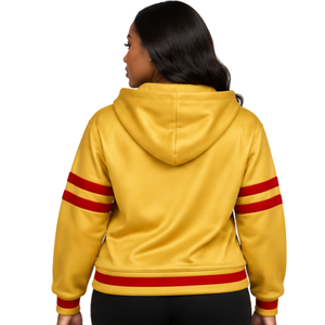 PDK Pullover <b>Hoodie</b> <b>Women</b> Gold Yellow <b>Red</b> Stripe Sleeve 1923 Block Letter Hooded Sweatshirt Long Sleeve Sorority - Product Image 2