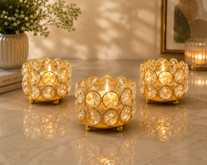 Luxury Gold Crystal <b>Tealight</b> Candle <b>Holder</b> – Elegant Table Decor Decorative Gold Metal & Crystal <b>Tealight</b> <b>Holder</b> - Product Image 2
