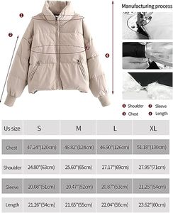 <b>Women's</b> <b>Beige</b> Waterproof Solid Down Coat Regular Length Hooded Lantern Sleeve Zipper Closure Winter Warm Casual Outerwear - Product Image 4