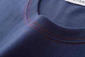 T-shirt en coton pour homme, bleu marine, col rond, manches courtes, coupe classique, style jersey tricoté, couleur unie, décontracté - Product Image 4