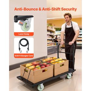 Carrello Industriale con Piattaforma in Acciaio, Capacità 900 kg, Ruote Girevoli e Maniglia per Spinta Manuale - Product Image 5