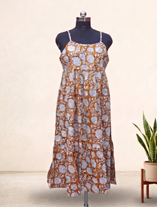 Fabricante Mayorista de Vestidos Largos de Algodón con Manga Corta, Cintura Natural, Estampado Floral, Hechos a Mano en Jaipur, Estilo Étnico Casual - Product Image 2
