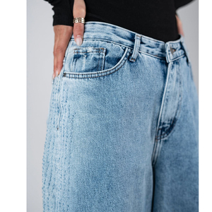 Pantalones Vaqueros de Mezclilla para Mujer, Talla Grande Personalizada, Jeans Rectos Casuales, Estilo Urbano, Corte Holgado, Lavado Desgastado - Product Image 4
