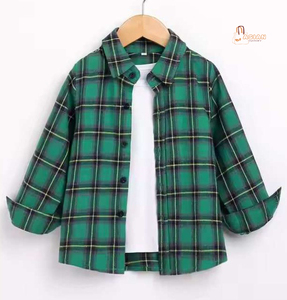 Chemise à carreaux à manches longues pour garçons, 100% coton, décontractée, haut pour enfants, printemps-automne - Product Image 1