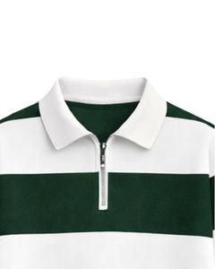 Sudadera Verde Oscuro con Rayas Blancas y Cierre de Cremallera para Hombre, Cuello Camisero, Forro Polar, Informal, de Invierno, Fabricante Personalizado - Product Image 5