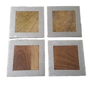 Sous-verre carré en bois avec bordure en aluminium pour hôtel, maison et Restaurant, vente directe d'usine, prix de gros - Product Image 1