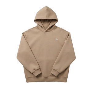 เสื้อฮู้ดสีเบจสำหรับผู้ชาย ผ้าฝ้ายฟลีซหนานุ่ม เสื้อฮู้ดผู้ชายแบบเรียบ สตรีทแวร์ รับทำโลโก้ตามสั่ง ขายส่ง OEM - Product Image 2