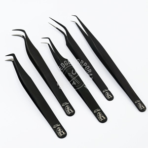 Wholesale 90 Degree Hook Tip Eyelash Extension Tweezer Black Stainless Steel Volume Fan Isolation <b>Precision</b> <b>Tool</b> - Product Image 1