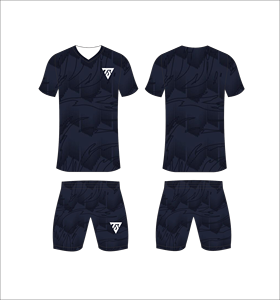 Custom Sublimated Men's Soccer Uniform Set Navy <b>Blue</b> Marble Print V-Neck Jersey Matching Shorts Moisture Wicking Athletic Fit - Product Image 2