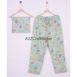 Ensemble de pyjama court pour femme à motif floral imprimé, 100% coton pur, doux, respirant, séchage rapide, avec cordon de serrage - Product Image 2