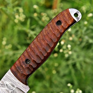 Cuchillo de caza de hoja fija de acero de Damasco personalizado con mango de madera, punta de gota, filo plano, 0.45mm de grosor, 8 pulgadas, DIY Industrial - Product Image 4