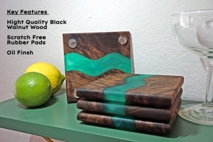 Classic Durable Polished <b>Resin</b> Wood Coaster Set Die Cutting Printing Natural Hardwood Clear <b>Epoxy</b> <b>Resin</b> Customizable Coasters - Product Image 3