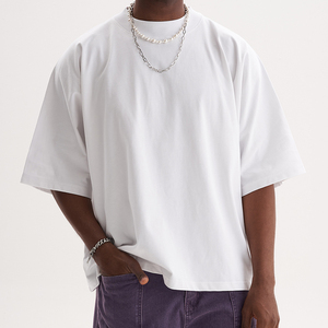 Oversized Streetwear Boxy Fit <b>T</b>-<b>shirts</b> Men Custom logo 100% Cotton Thick <b>Collar</b> Seamless Eco-Friendly Quick Dry Breathable 200g - Product Image 4
