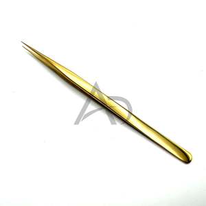 Pince à épiler droite plaquée or de 14 cm, instrument de beauté, pince à épiler d'isolation de précision, logo personnalisé - Product Image 1